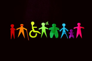 A group of colorful paper people with various disabilities.